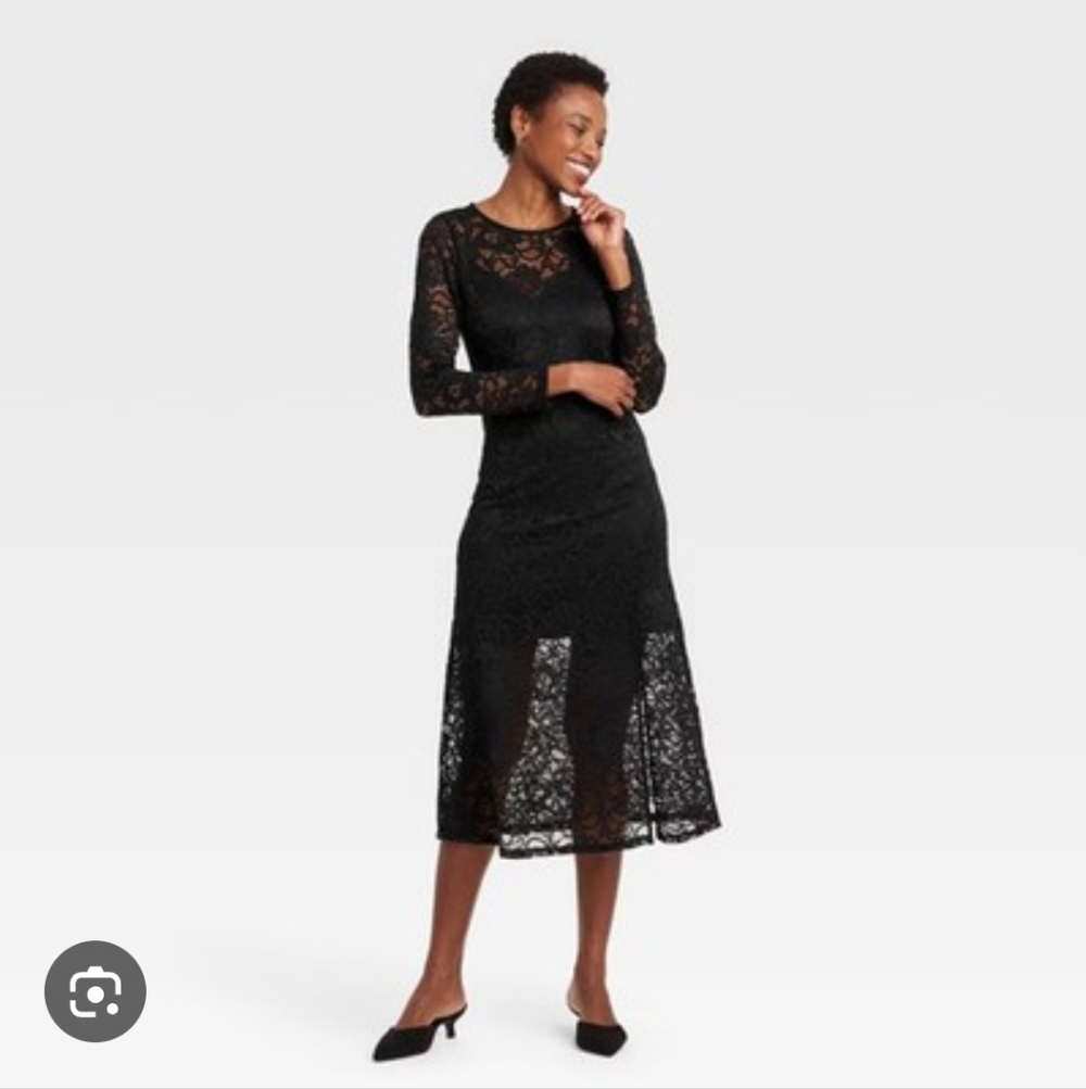 a new day Black Long Sleeve Lace Dress